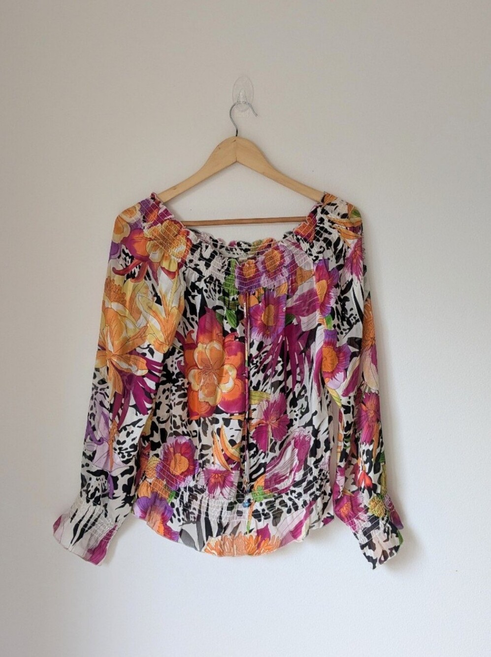 Vintage Y2K Cache Floral Animal Print Silk Top Blouse Sz M Medium